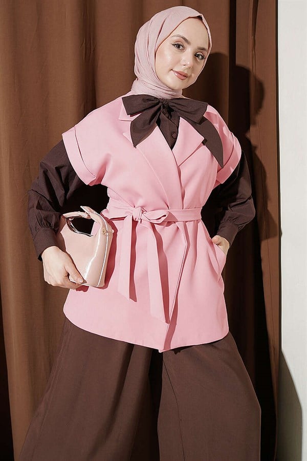 Belted Blazer Vest Powder Pink