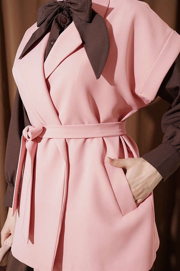 Belted Blazer Vest Powder Pink