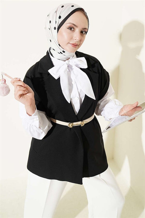 Belted Blazer Vest Black