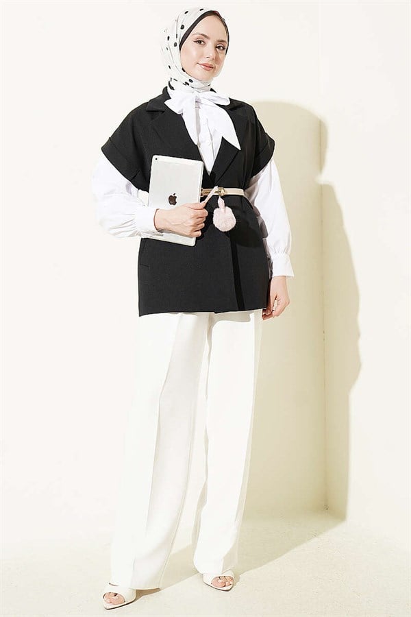 Belted Blazer Vest Black