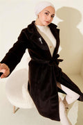 Belted Bronze Detailed Cashmere Coat, Bitter Brown