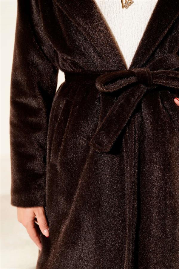 Belted Bronze Detailed Cashmere Coat, Bitter Brown