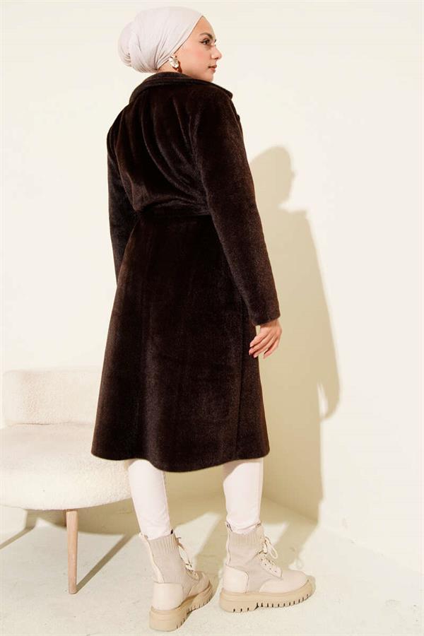 Belted Bronze Detailed Cashmere Coat, Bitter Brown