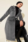 Belted Bronch Detailed Cashmere Coat Smoke