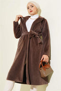 Belted Bronze Detailed Cashmere Coat Brown