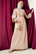 Belted Pleated Dress Beige