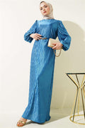 Belted Pleated Dress in Indigo