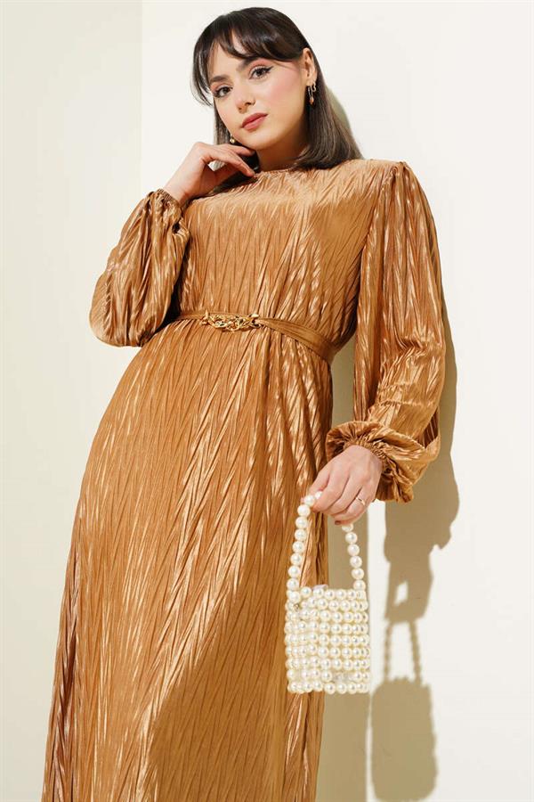 Belted Pleated Dress Latte