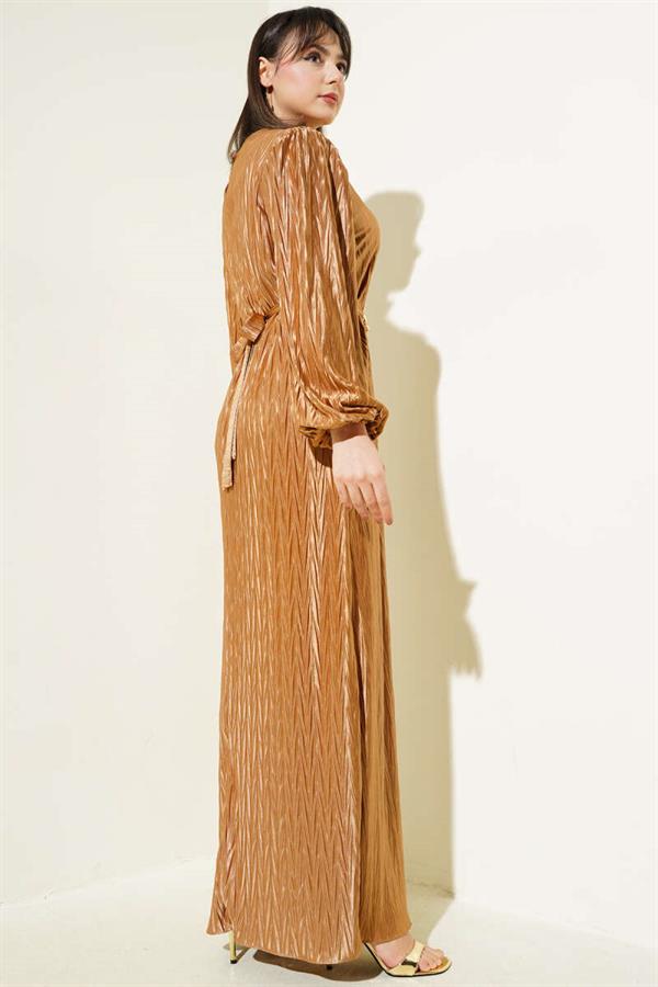 Belted Pleated Dress Latte