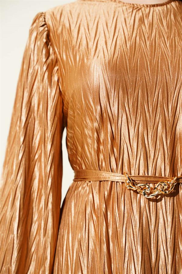 Belted Pleated Dress Latte
