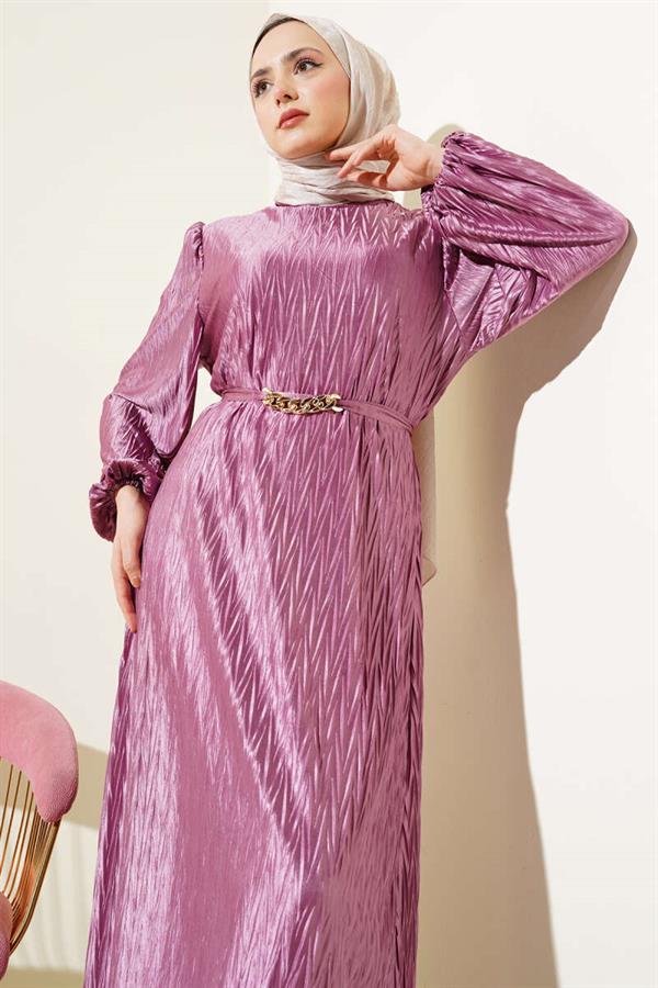 Belted Pleated Dress in Lilac