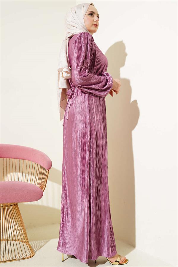Belted Pleated Dress in Lilac