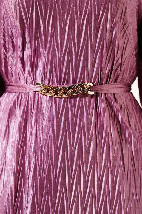 Belted Pleated Dress in Lilac