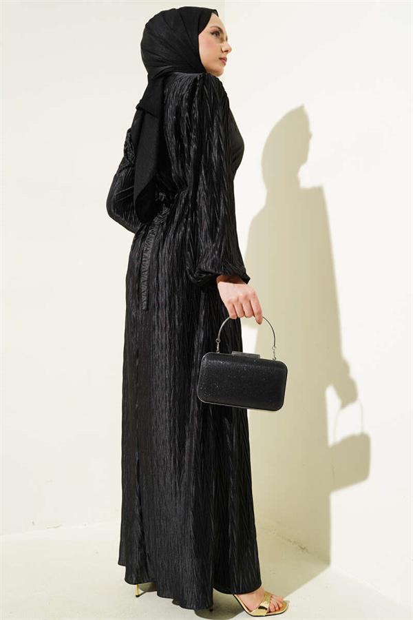 Belted Pleated Dress Black