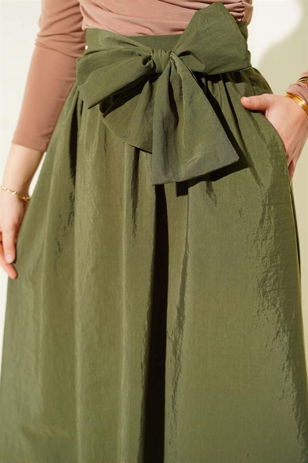 Belted Bell Skirt Khaki