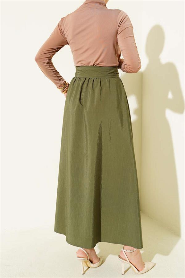 Belted Bell Skirt Khaki