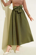 Belted Bell Skirt Khaki