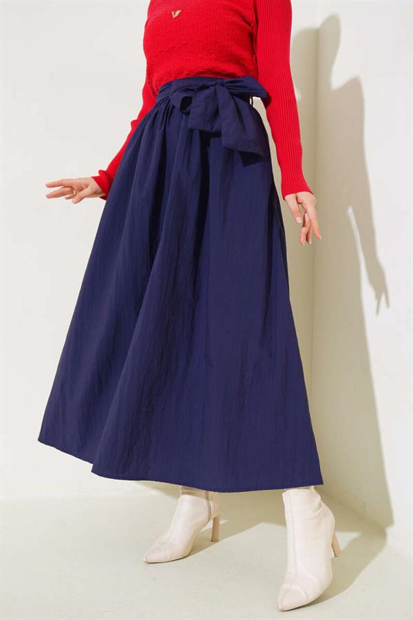 Belted Bell Skirt Navy Blue
