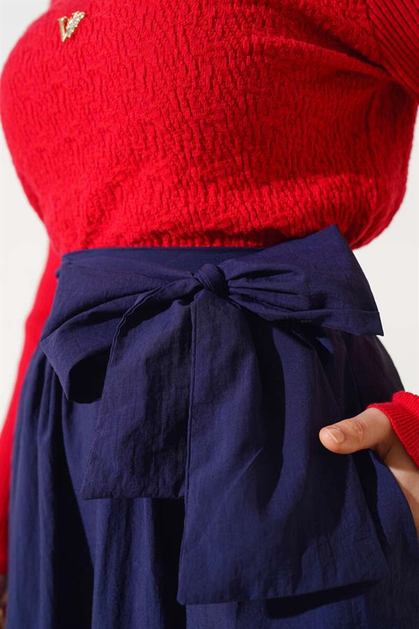 Belted Bell Skirt Navy Blue