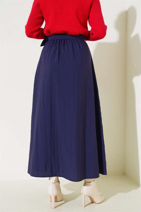 Belted Bell Skirt Navy Blue