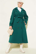 Belted Button Detail Cashmere Coat Emerald