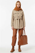 Belted Buttoned Cashmere Jacket Beige