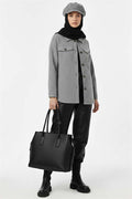 Belted Buttoned Cashmere Jacket Gray