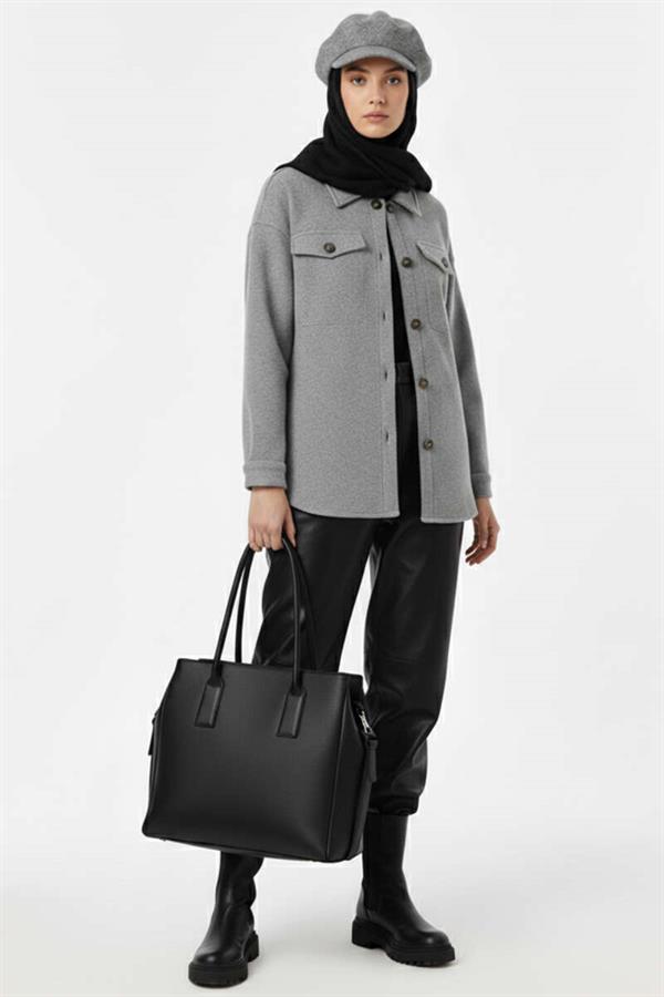Belted Buttoned Cashmere Jacket Gray