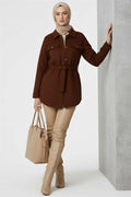 Belted Buttoned Cashmere Jacket Brown