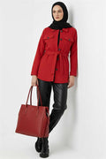 Belted Buttoned Cashmere Jacket Red