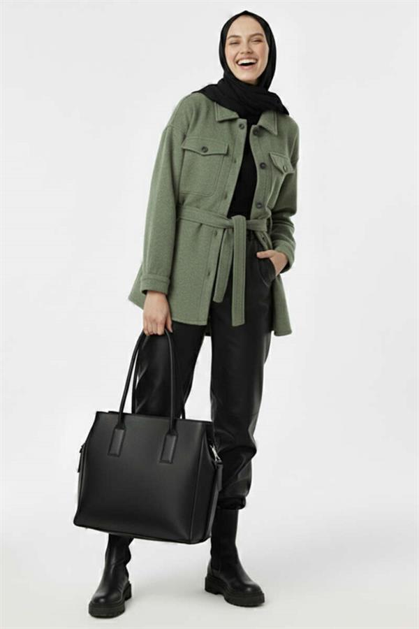 Belted Buttoned Cashmere Jacket Mint