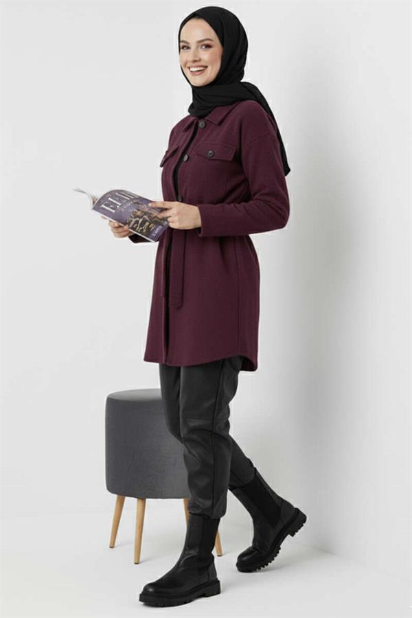 Belted Buttoned Cashmere Jacket Purple