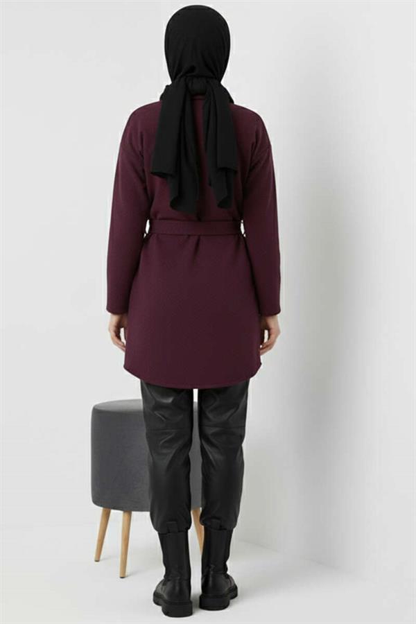 Belted Buttoned Cashmere Jacket Purple