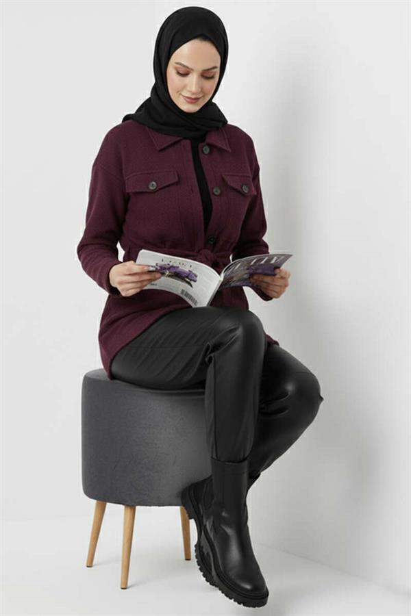 Belted Buttoned Cashmere Jacket Purple