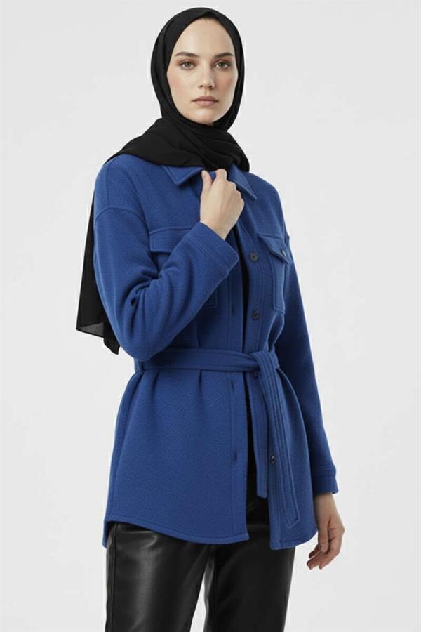 Belted Buttoned Cashmere Jacket in Saxe