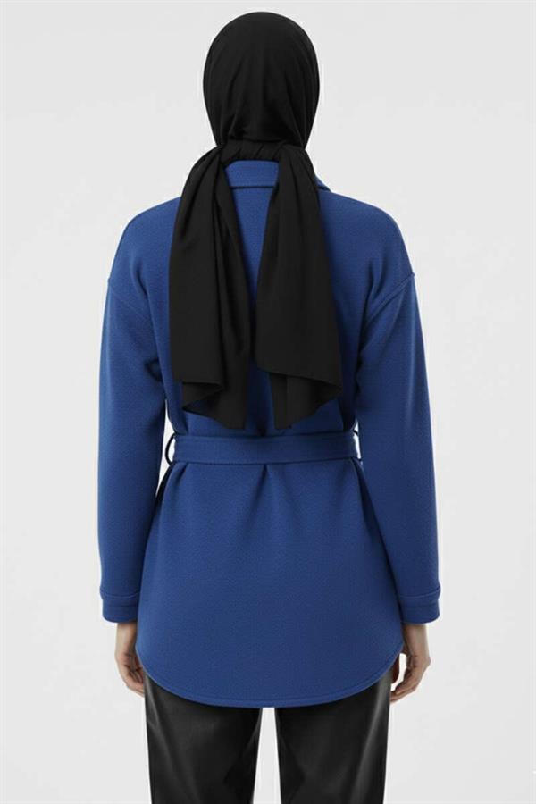 Belted Buttoned Cashmere Jacket in Saxe