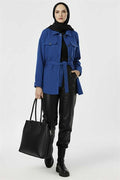 Belted Buttoned Cashmere Jacket in Saxe