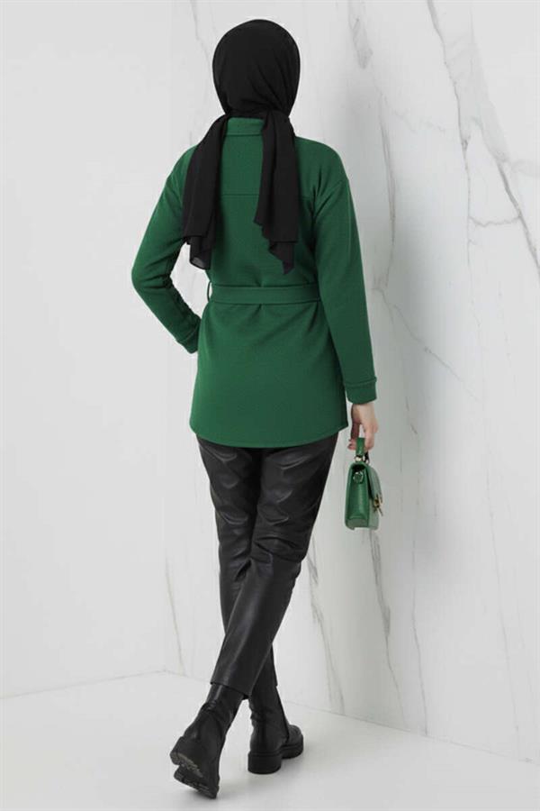 Belted Buttoned Cashmere Jacket Emerald