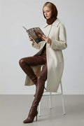 Belted Buttoned Cashmere Coat Beige