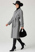Belted Buttoned Cashmere Coat Gray
