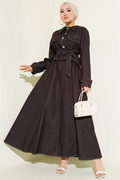 Belted Buttoned Denim Vest 2 Piece Set, Coffee