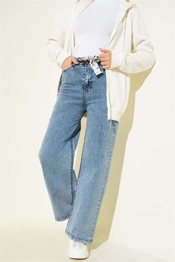 Belted Wide Leg Jeans Light Snow