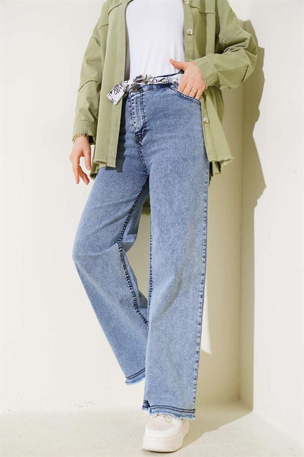 Belted Wide Leg Jeans Light Snow