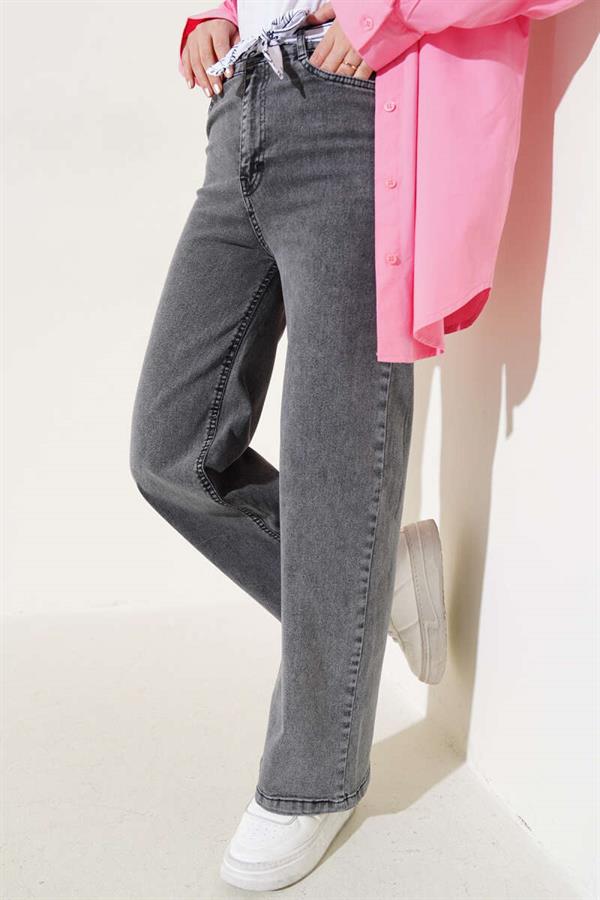 Belted Wide Leg Jeans Smoke