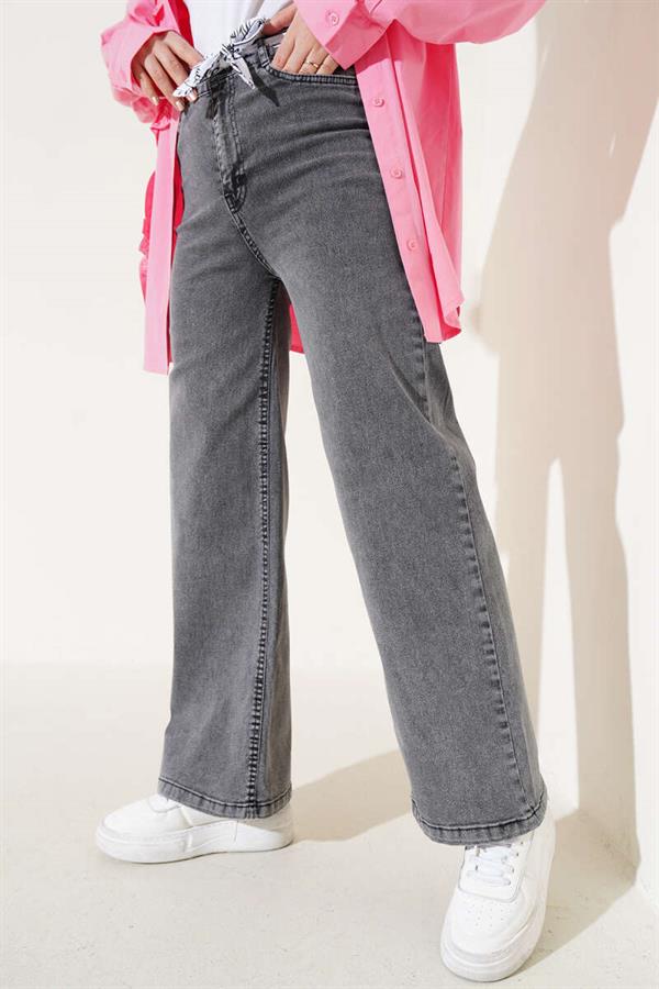 Belted Wide Leg Jeans Smoke