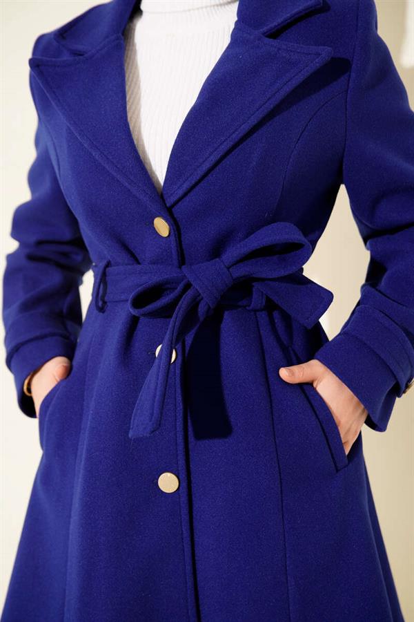 Belted Gold Buttoned Cashmere Coat (Saksi)