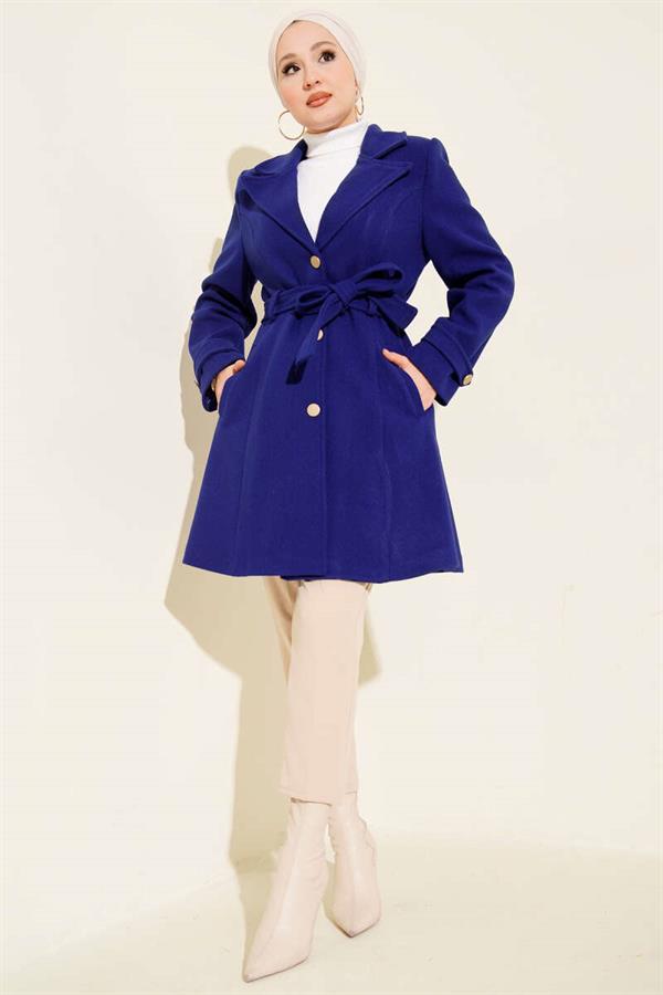 Belted Gold Buttoned Cashmere Coat (Saksi)