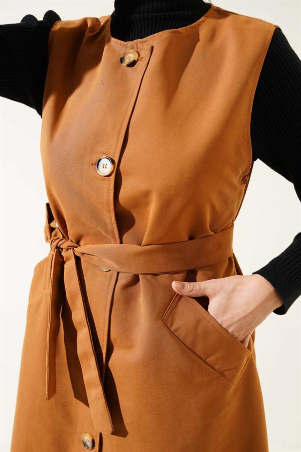 Belted Double Trench Coat Set Tan