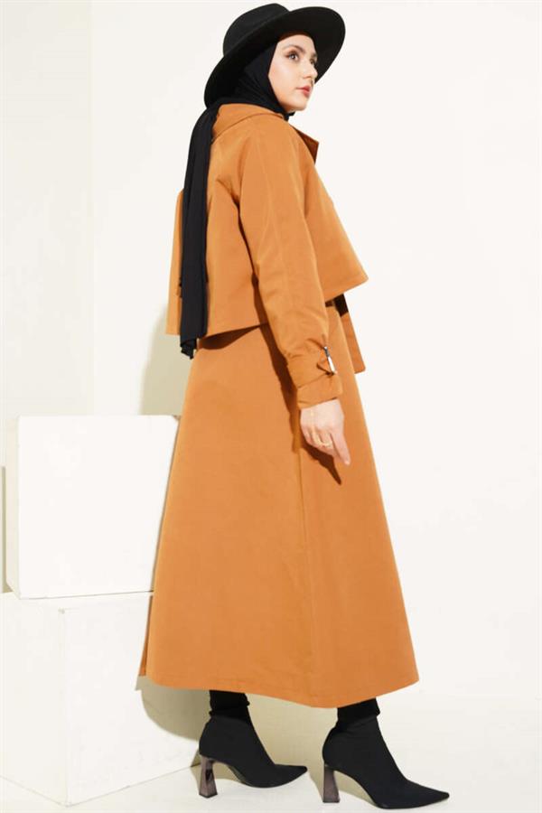 Belted Double Trench Coat Set Tan