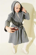 Belted Hooded Cashmere Coat, Smoke Grey